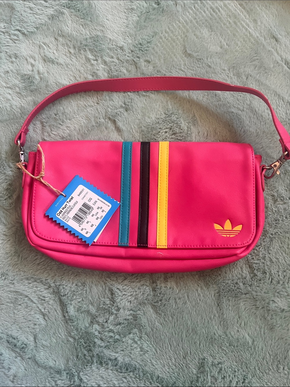 adidas Pink Wristlet Clutch with Teal Black and Yellow Stripes
